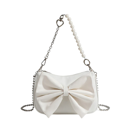 Camille - Chic Bag Adorned with a Luxurious Bow and Pearl Chain