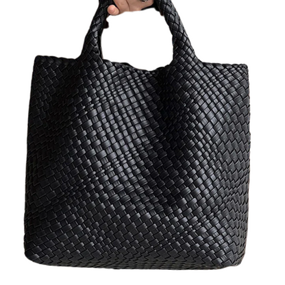 Chic Solid Colour Woven Tote Bag - Spacious PU Leather Elegance