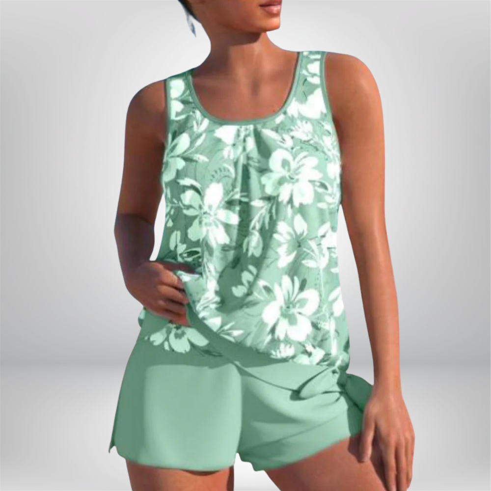 Adalina - Stylish Two-Tone Floral Print Tankini Set for Women