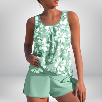 Adalina - Stylish Two-Tone Floral Print Tankini Set for Women