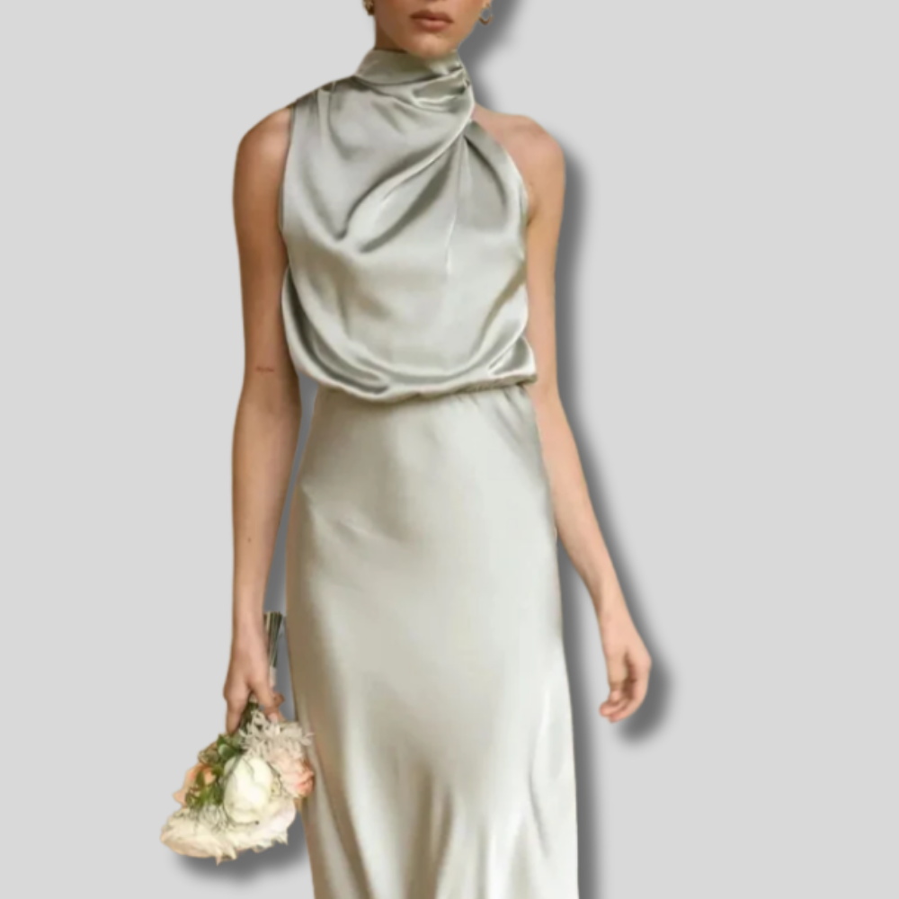 Lisanne | Elegant Women's Maxi Dress with Flattering Elastic Waist and Luxurious Satin Neck Drape