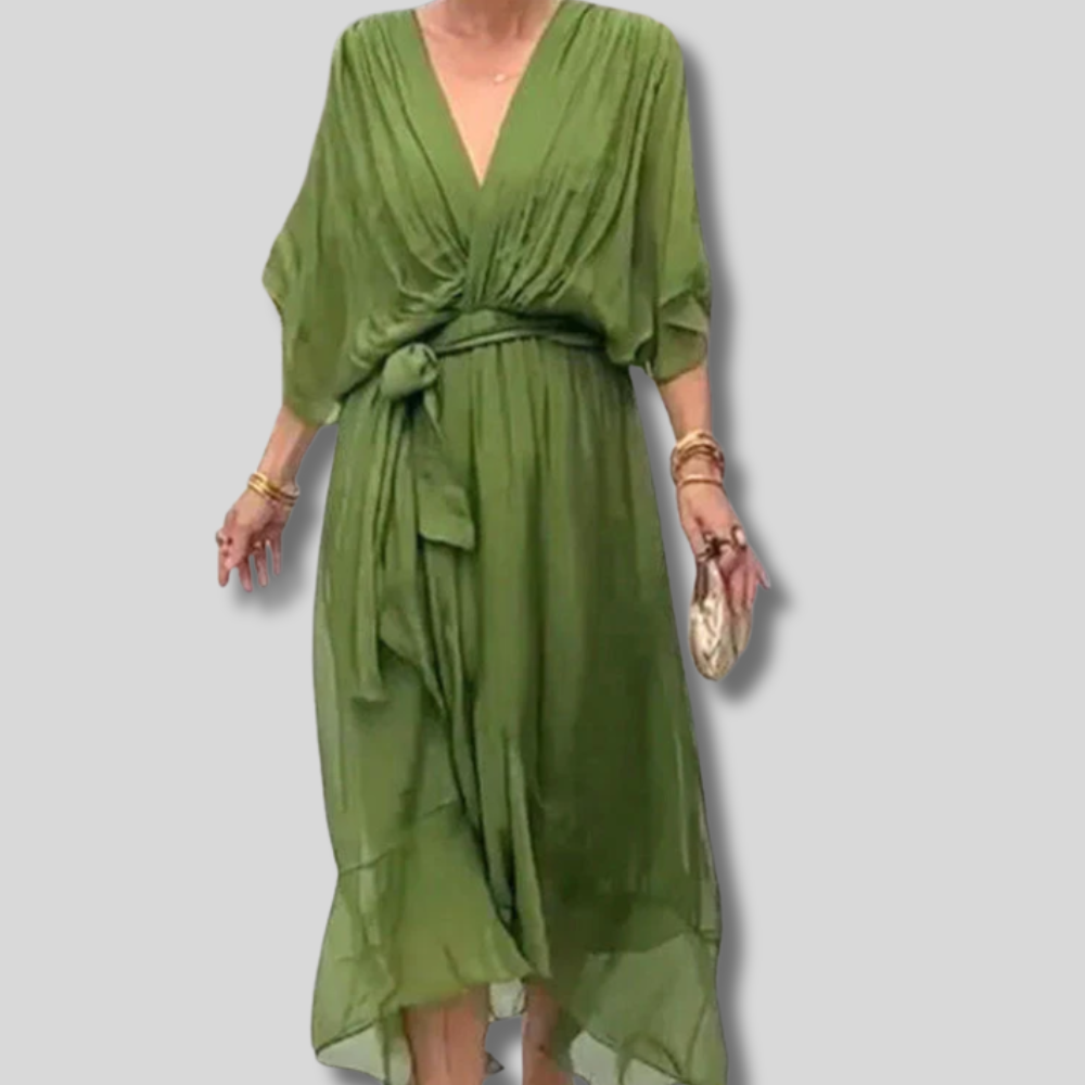 Sophisticated Elegance - V-Neck Dress for Women - Perfectly Comfortable Fit