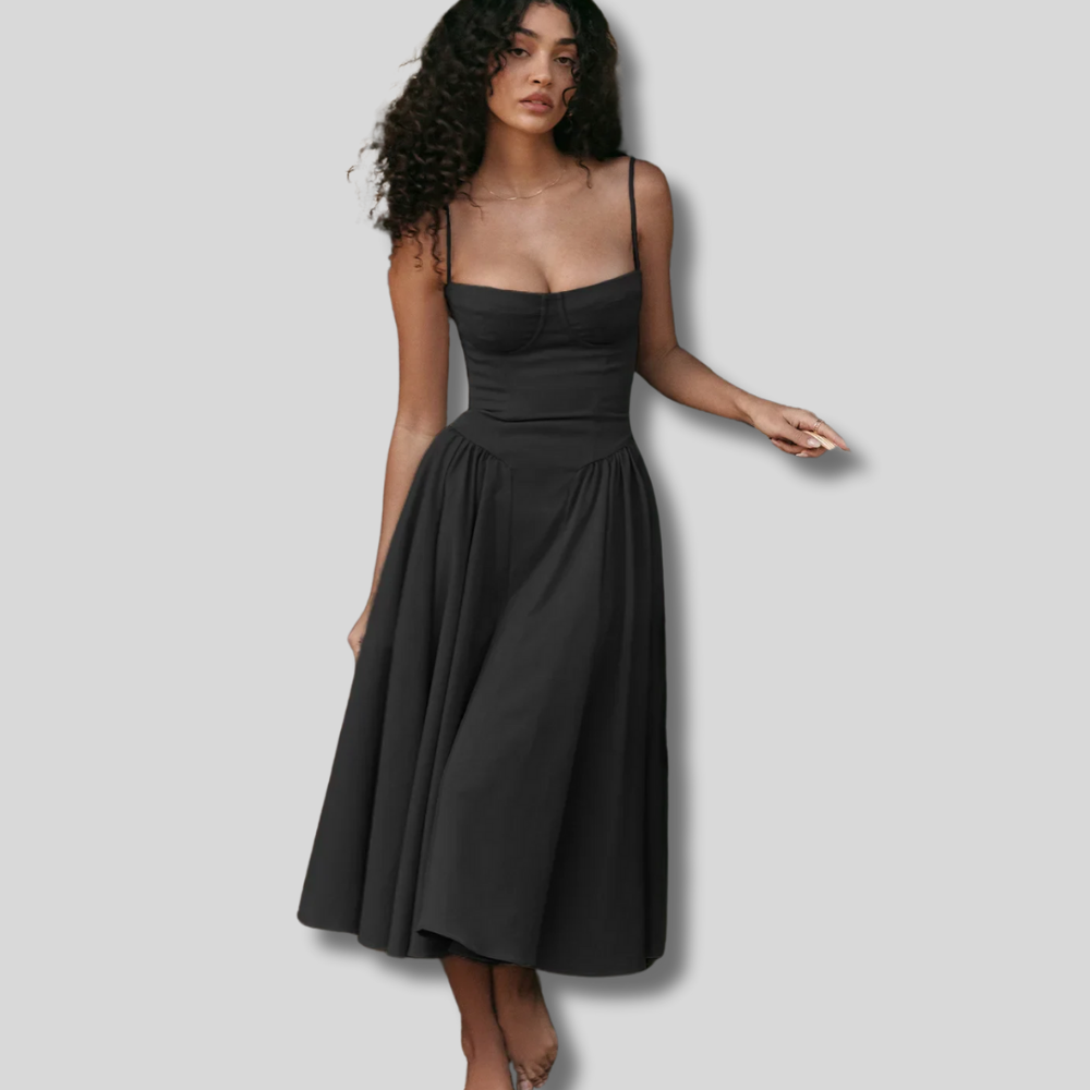 Kaylee - Stylish Sleeveless Midi Sun Dress Featuring a Flattering Corset Design