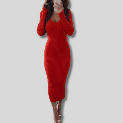 Yasmine | Sophisticated & Cozy Women's Maxi Dress | Ribbed Fabric Elegance