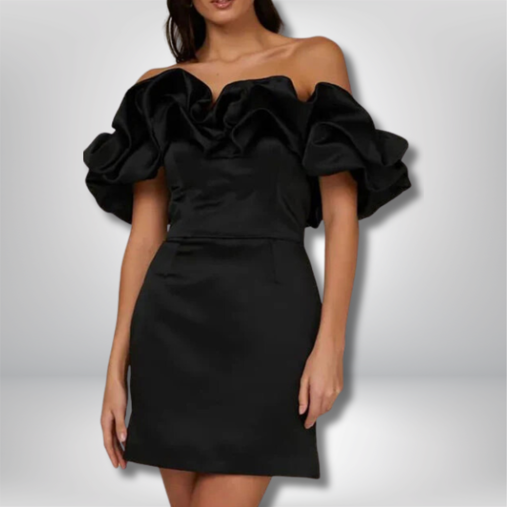 Inaya - Elegant Satin Off-the-Shoulder Mini Dress