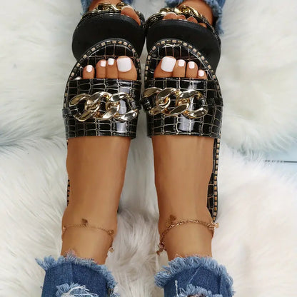 Edith - Stylish Crocodile-Printed Mules