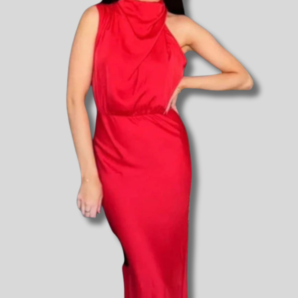 Lisanne | Elegant Women's Maxi Dress with Flattering Elastic Waist and Luxurious Satin Neck Drape