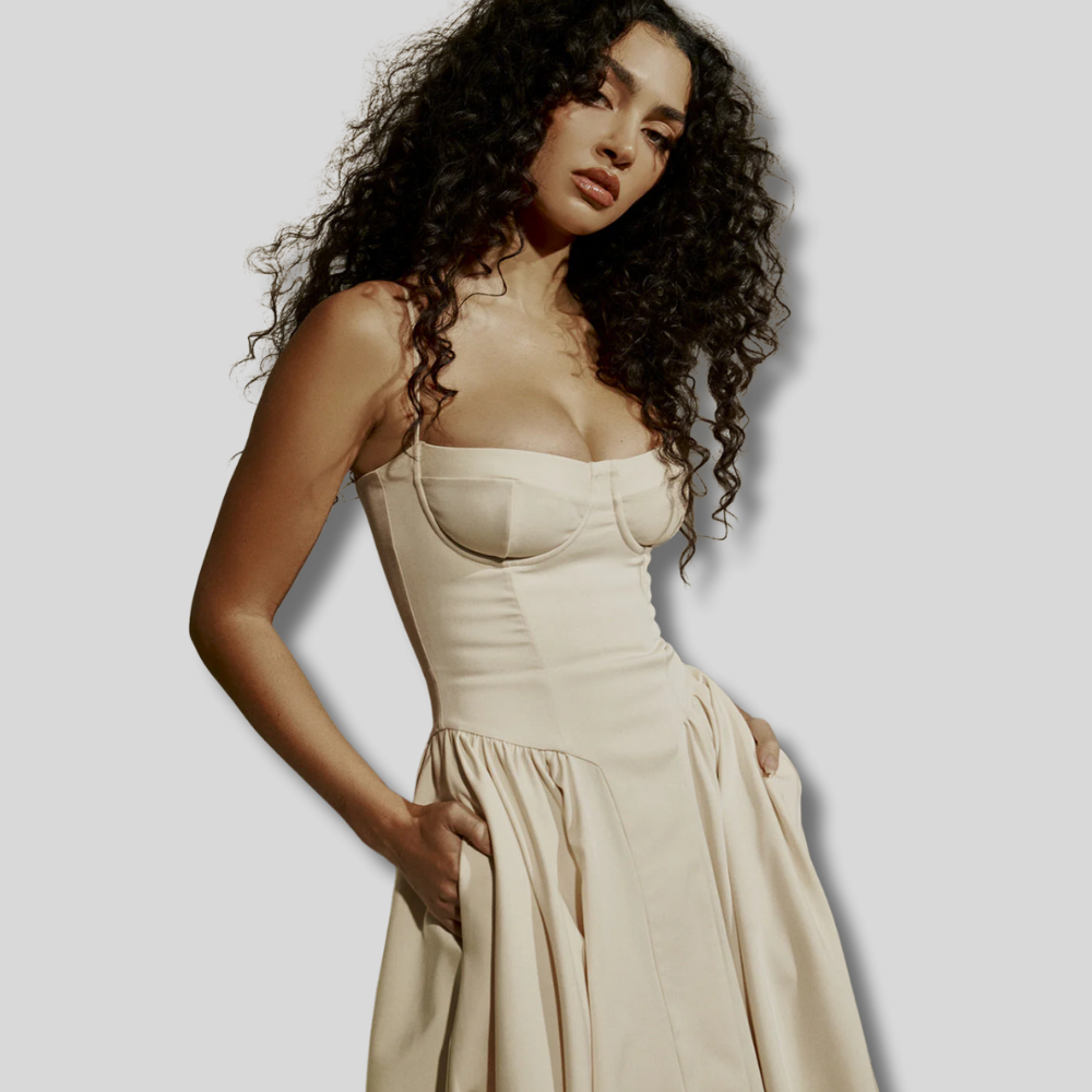 Kaylee - Stylish Sleeveless Midi Sun Dress Featuring a Flattering Corset Design