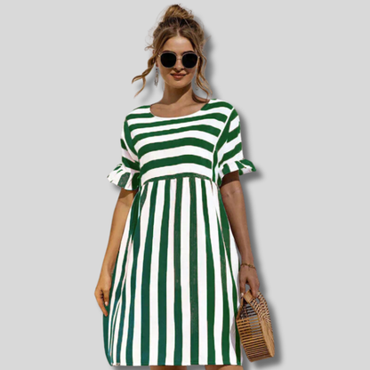 Chic Lena Dress with Trendy Striped Sleeves