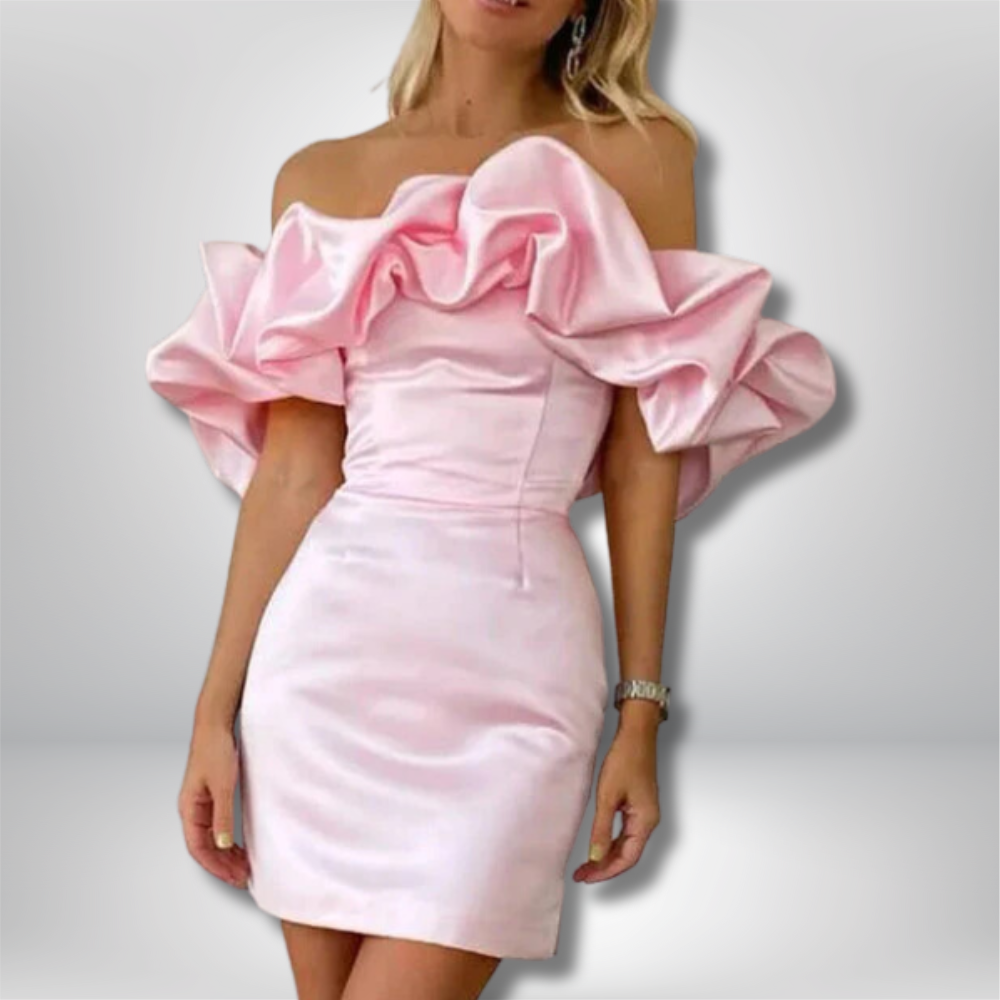 Inaya - Elegant Satin Off-the-Shoulder Mini Dress