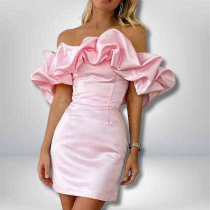 Inaya - Elegant Satin Off-the-Shoulder Mini Dress