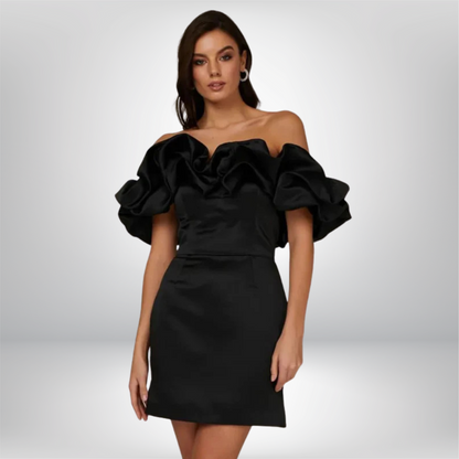Jessica - Chic Off-Shoulder Mini Dress with Ruffled Neckline and Flattering Fit