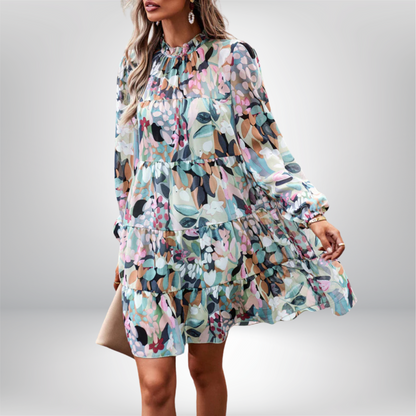 Eeva - Elegant Floral Print Long-Sleeved Dress with Beautiful Tiered Details