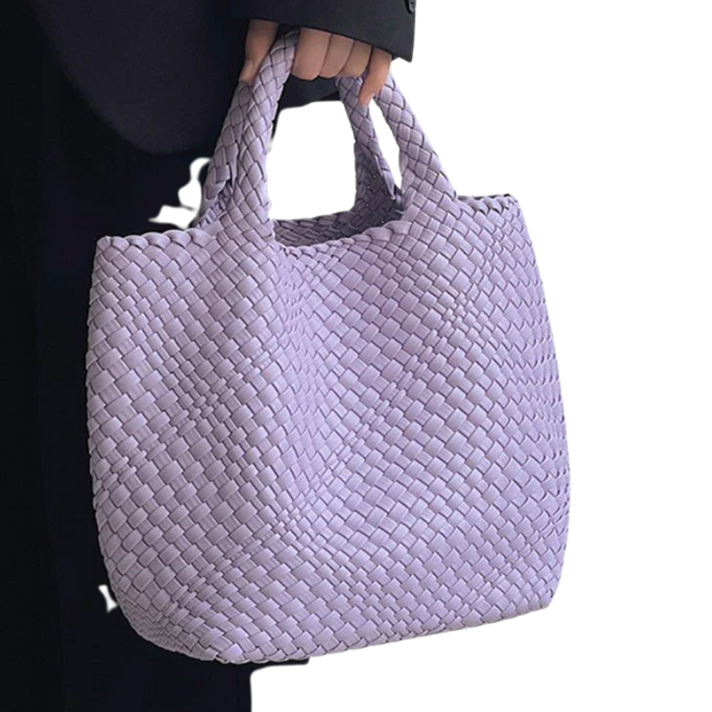 Chic Solid Colour Woven Tote Bag - Spacious PU Leather Elegance