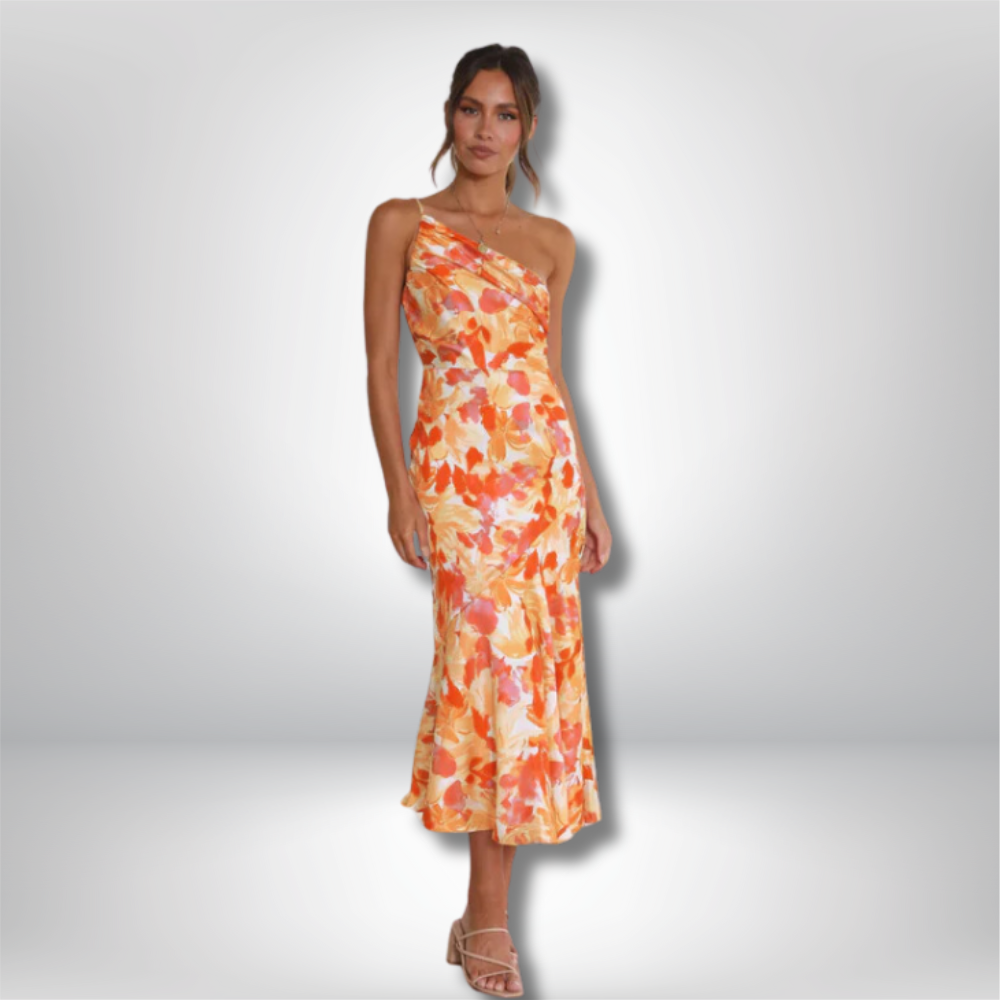 Enni - Stunning Asymmetrical Floral Midi Dress with Elegant Fishtail Hem