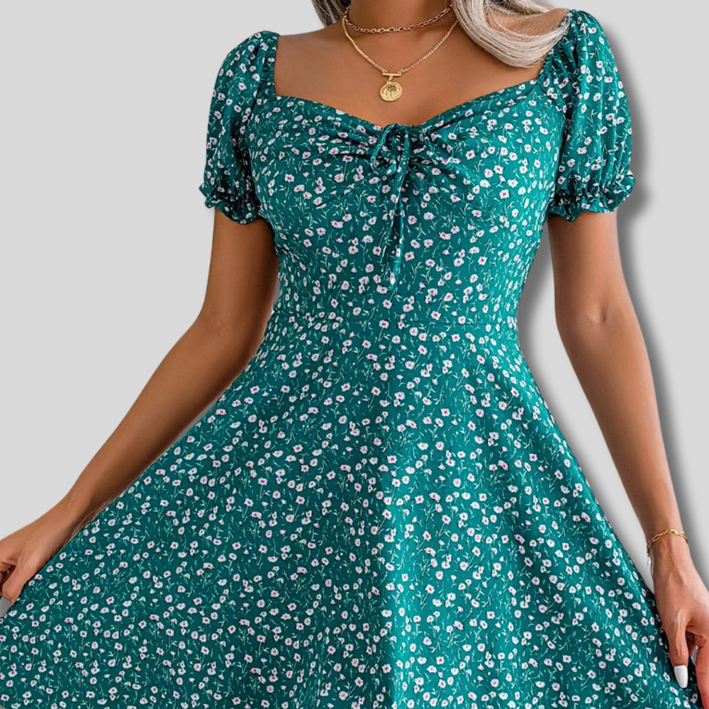 Louisa - Elegant Dress with Square Neckline and Chic Lacing Details