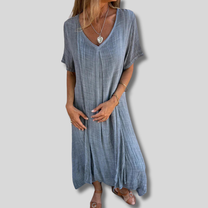 Kayla - Flowy Long Cotton Dress for Effortless Style