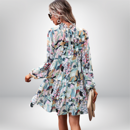 Eeva - Elegant Floral Print Long-Sleeved Dress with Beautiful Tiered Details