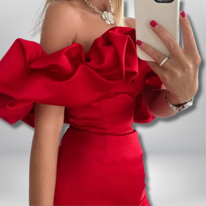 Inaya - Elegant Satin Off-the-Shoulder Mini Dress