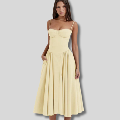 Kaylee - Stylish Sleeveless Midi Sun Dress Featuring a Flattering Corset Design