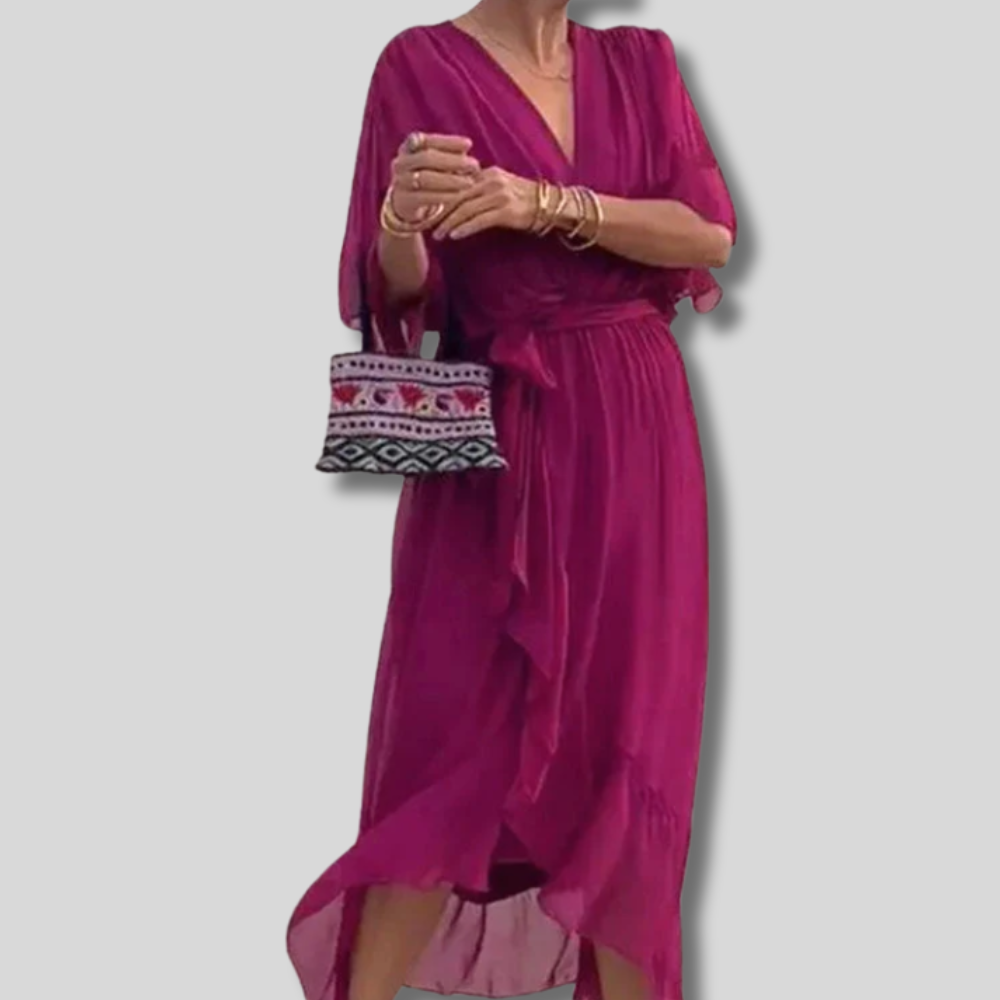 Sophisticated Elegance - V-Neck Dress for Women - Perfectly Comfortable Fit