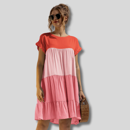 Barbara - Effortlessly Chic Loose Fit Dress with Vibrant Colour Block Design
