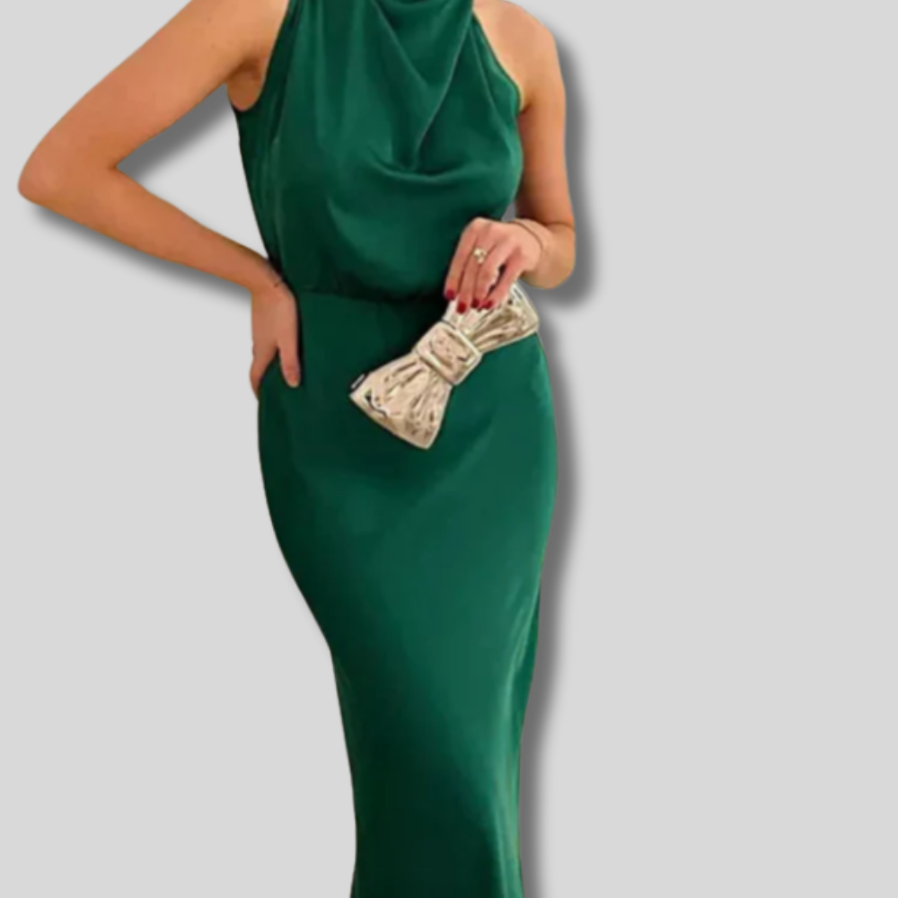 Lisanne | Elegant Women's Maxi Dress with Flattering Elastic Waist and Luxurious Satin Neck Drape