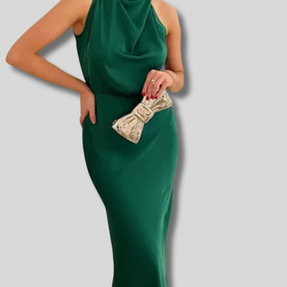 Lisanne | Elegant Women's Maxi Dress with Flattering Elastic Waist and Luxurious Satin Neck Drape