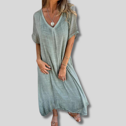 Kayla - Flowy Long Cotton Dress for Effortless Style