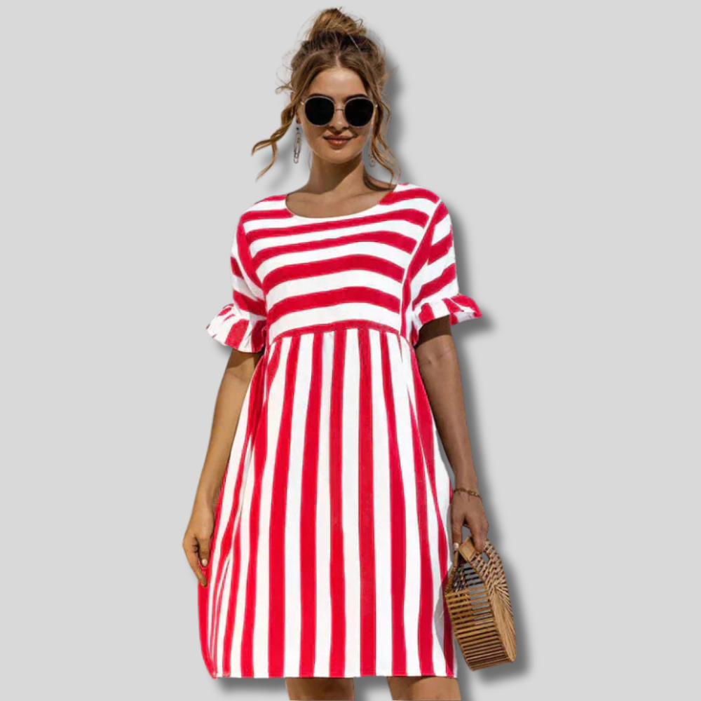 Chic Lena Dress with Trendy Striped Sleeves