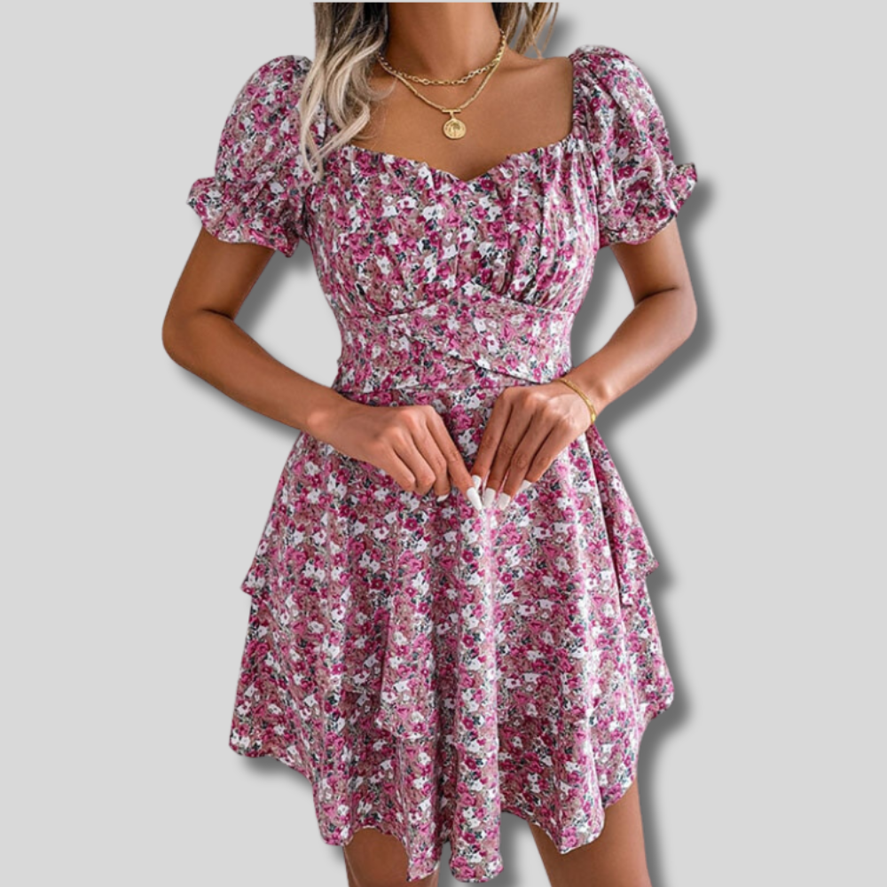 Louisa - Elegant Dress with Square Neckline and Chic Lacing Details