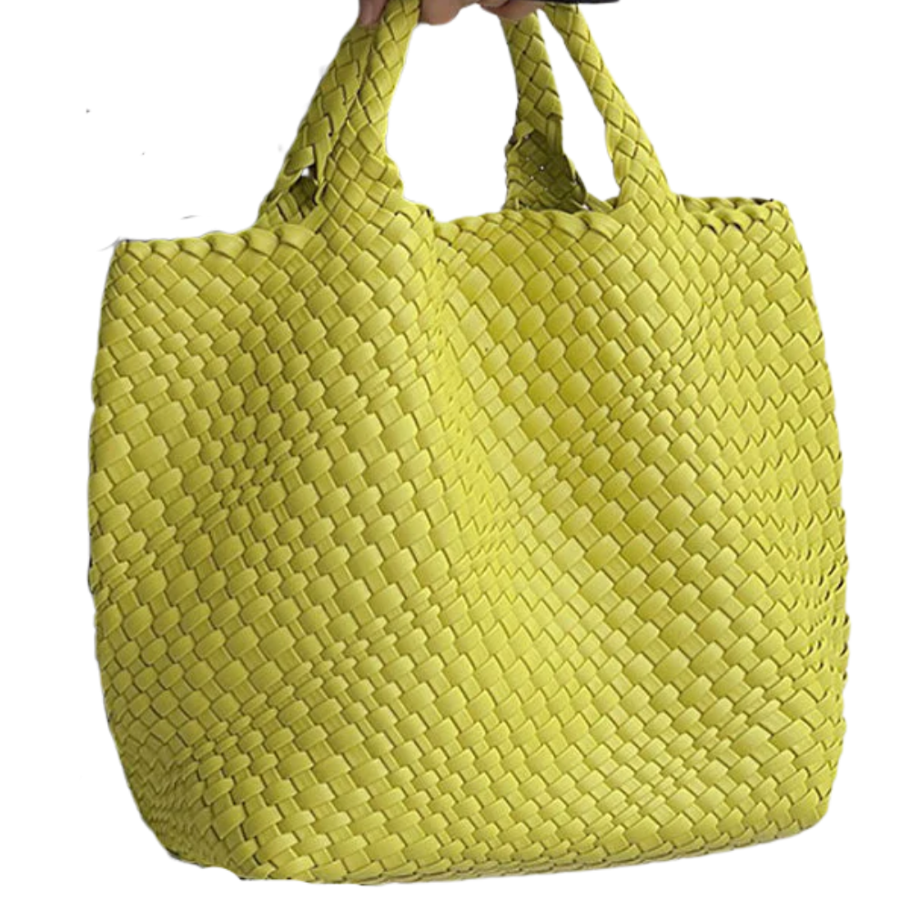 Chic Solid Colour Woven Tote Bag - Spacious PU Leather Elegance