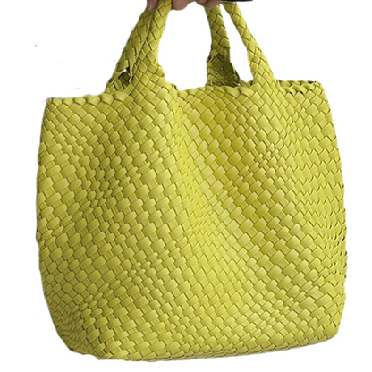 Chic Solid Colour Woven Tote Bag - Spacious PU Leather Elegance