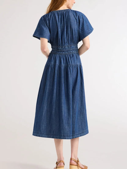 Denivie® – Women's Lightweight Denim Tiered Midi Dress
