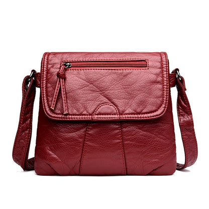 Chic Vintage Washed Leather Pleated Bag with Adjustable Shoulder Strap