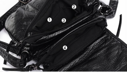 Chic Vintage Washed Leather Pleated Bag with Adjustable Shoulder Strap