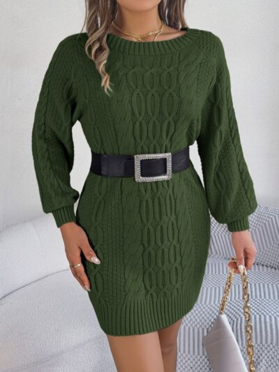 Chic Weslyn Cable Knit Sweater Dress with Stylish Round Neck | Versatile Jumper Vest