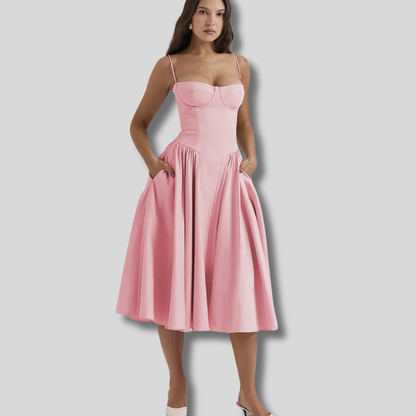 Kaylee - Stylish Sleeveless Midi Sun Dress Featuring a Flattering Corset Design