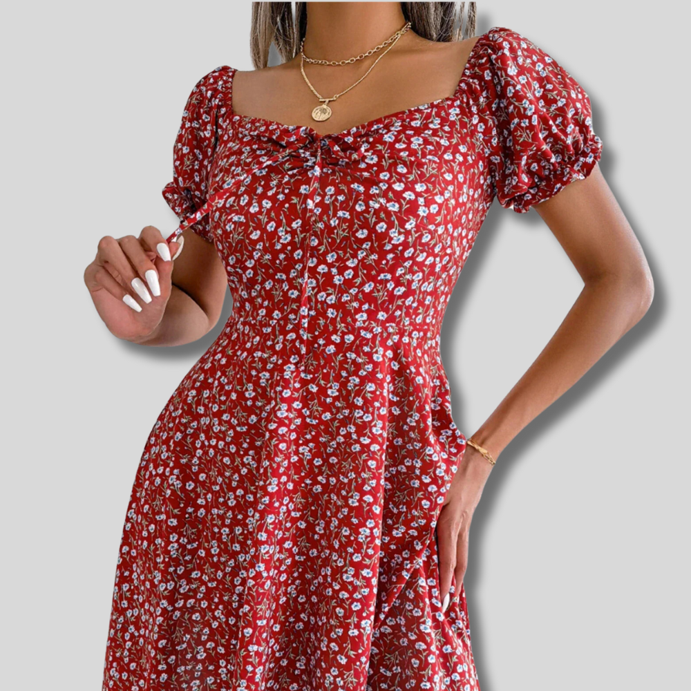 Louisa - Elegant Dress with Square Neckline and Chic Lacing Details