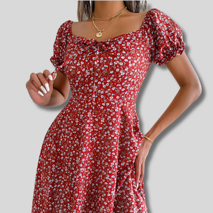 Louisa - Elegant Dress with Square Neckline and Chic Lacing Details