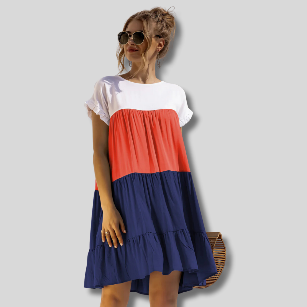 Barbara - Effortlessly Chic Loose Fit Dress with Vibrant Colour Block Design