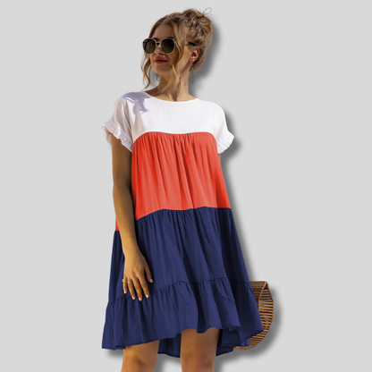 Barbara - Effortlessly Chic Loose Fit Dress with Vibrant Colour Block Design