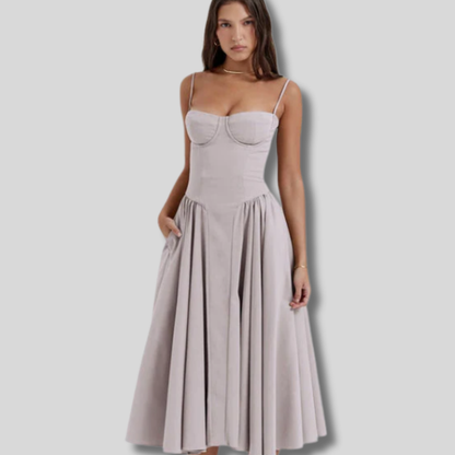 Kaylee - Stylish Sleeveless Midi Sun Dress Featuring a Flattering Corset Design