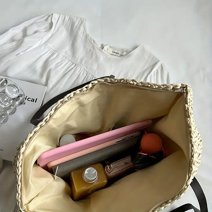 Stylish Woven Tote Bag with Elegant Leather Straps