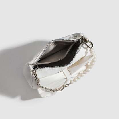 Camille - Chic Bag Adorned with a Luxurious Bow and Pearl Chain