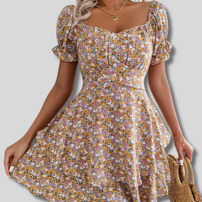 Louisa - Elegant Dress with Square Neckline and Chic Lacing Details