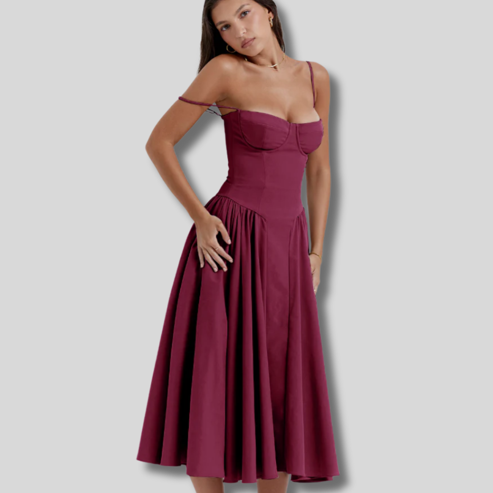 Kaylee - Stylish Sleeveless Midi Sun Dress Featuring a Flattering Corset Design