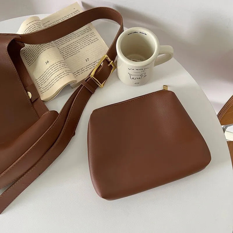 Chic Minimalist Leather Shoulder and Crossbody Bag for Women