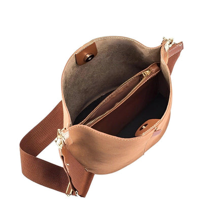 Chic Tan Leather Bucket Bag - Stylish Adjustable Strap for the Modern Woman