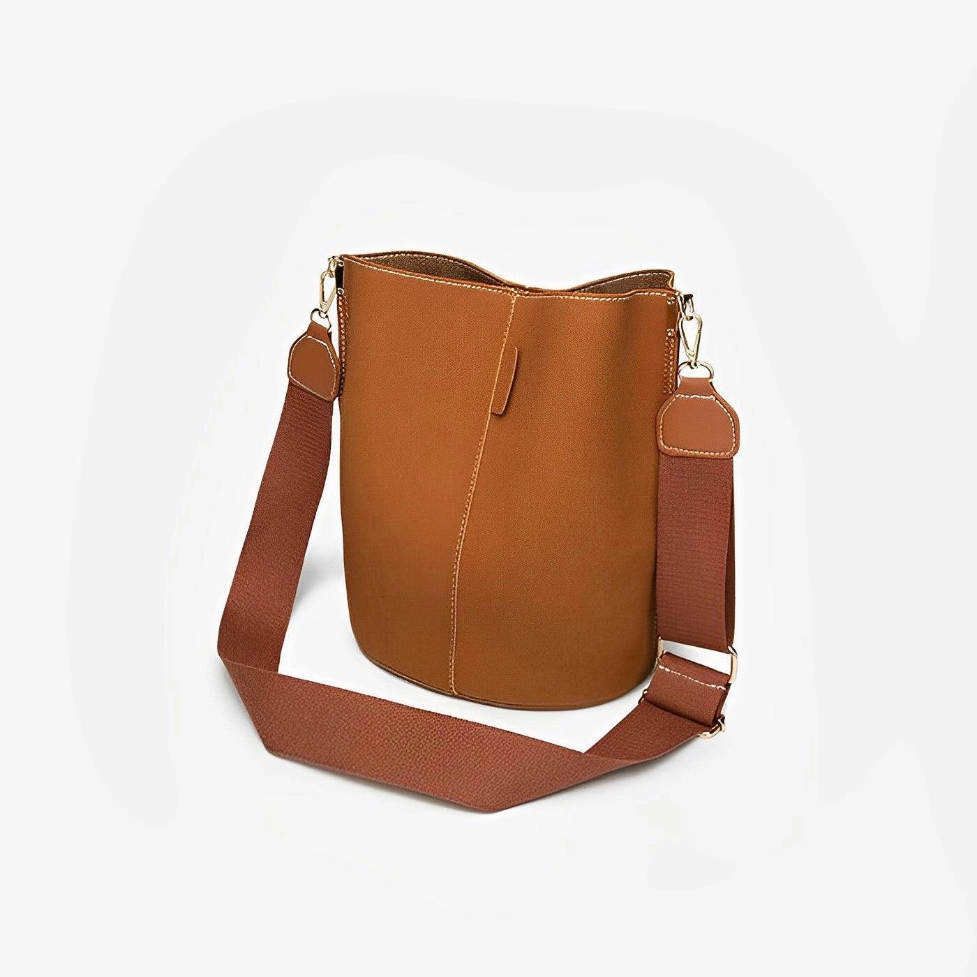 Chic Tan Leather Bucket Bag - Stylish Adjustable Strap for the Modern Woman